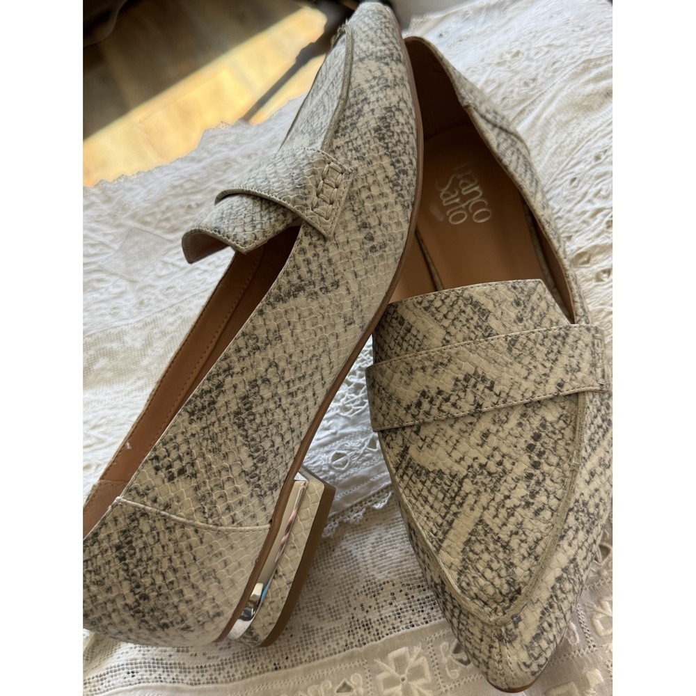 Franco Sarto Snakeskin-Print Pointed Toe Flats in Cream and Gray - Picture 2 of 10